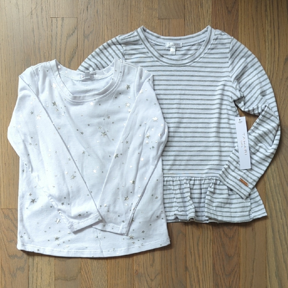 Tahari Gray and White Long Sleeve Tees Versatile Casual Wear